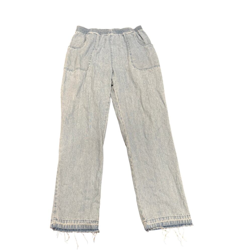 Kim Rogers Women's Light Wash Elastic Waist Pull On Raw Hem Denim Jeans Size 16